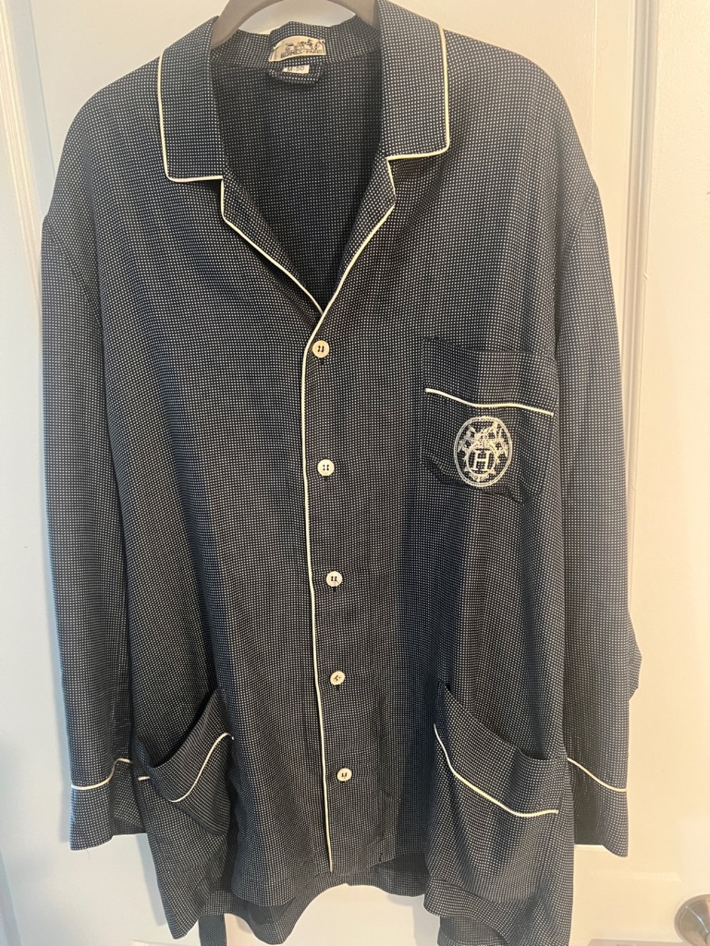 Navy blue polka dots pajama set size 50 (M) perfect condition Hermes Paris